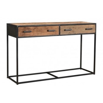 Kapilei Console Table Made Of Sleeper Wood, Wood And Metal Console Table With Shelves