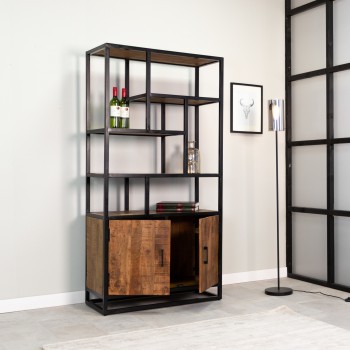 Open Bookcase Lowen In Mango Wood And, Wooden Shelves With Doors