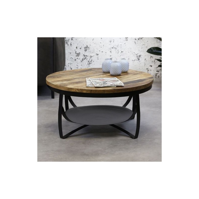 Coffee Table Castilla, Round Wood And Metal Coffee Table